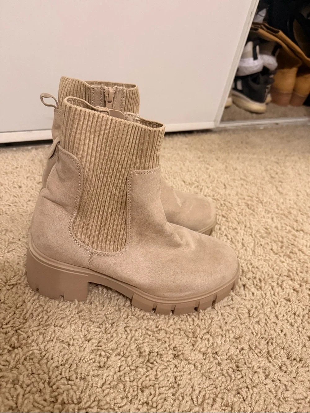 Beige Chunky Chelsea Ankle Boots - Women's Fashion Boot